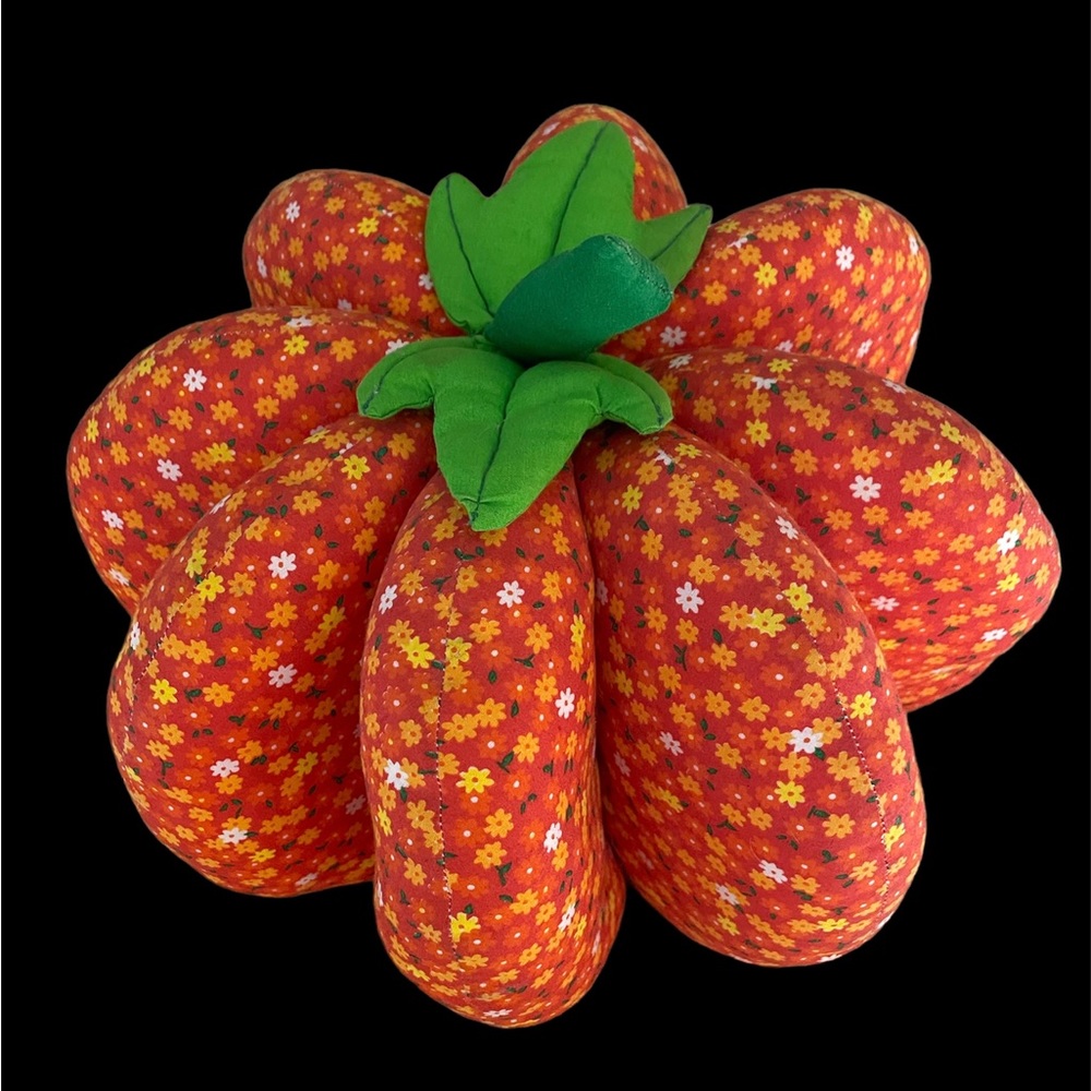 Vintage Mid Century Stuffed Homemade Orange Calico Fall Floral Pumpkin